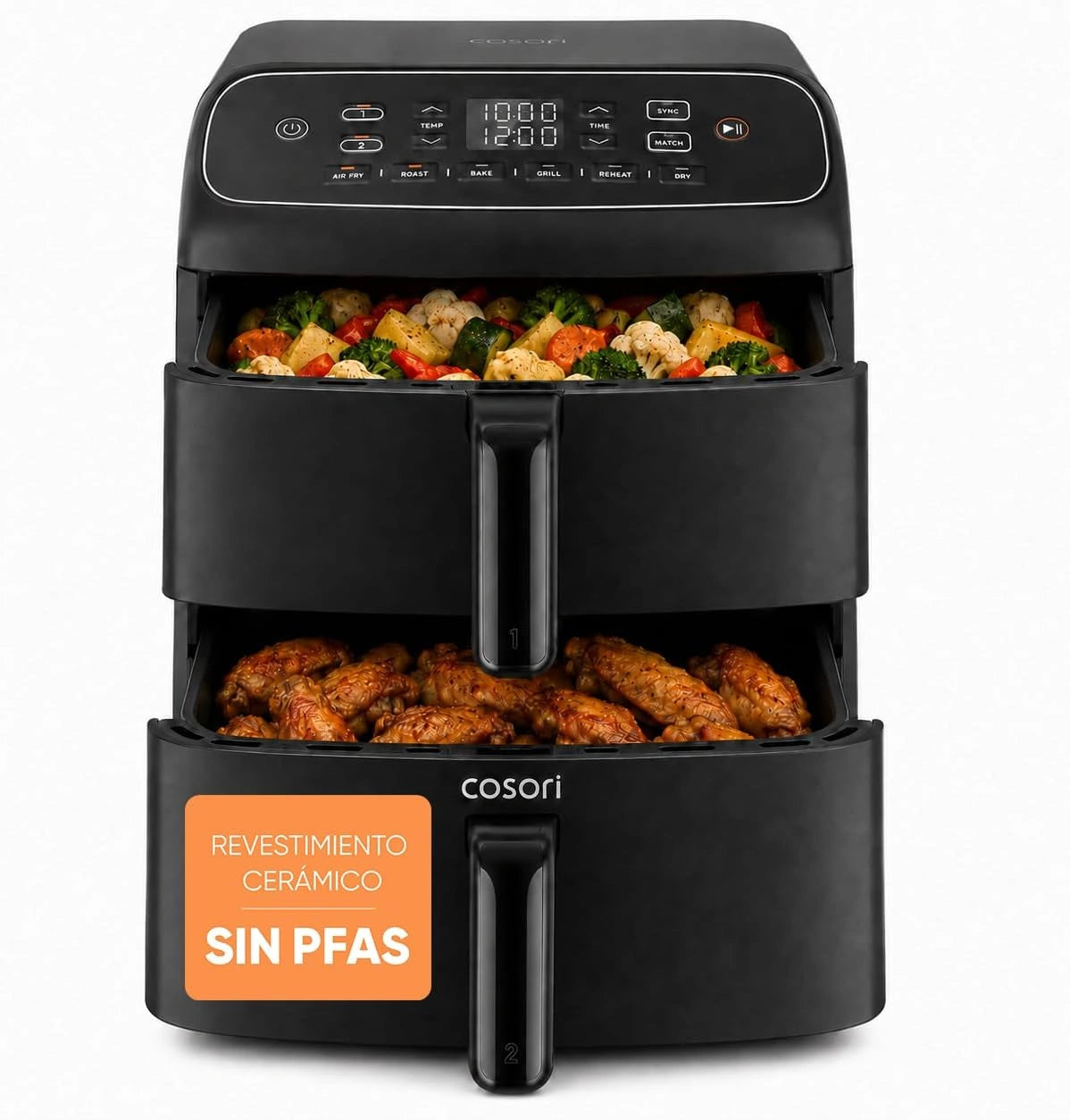 Freidora de Aire Cosori 8,6L, Revestimiento Cer¨¢mico sin PFAS, Doble Cesta Vertical