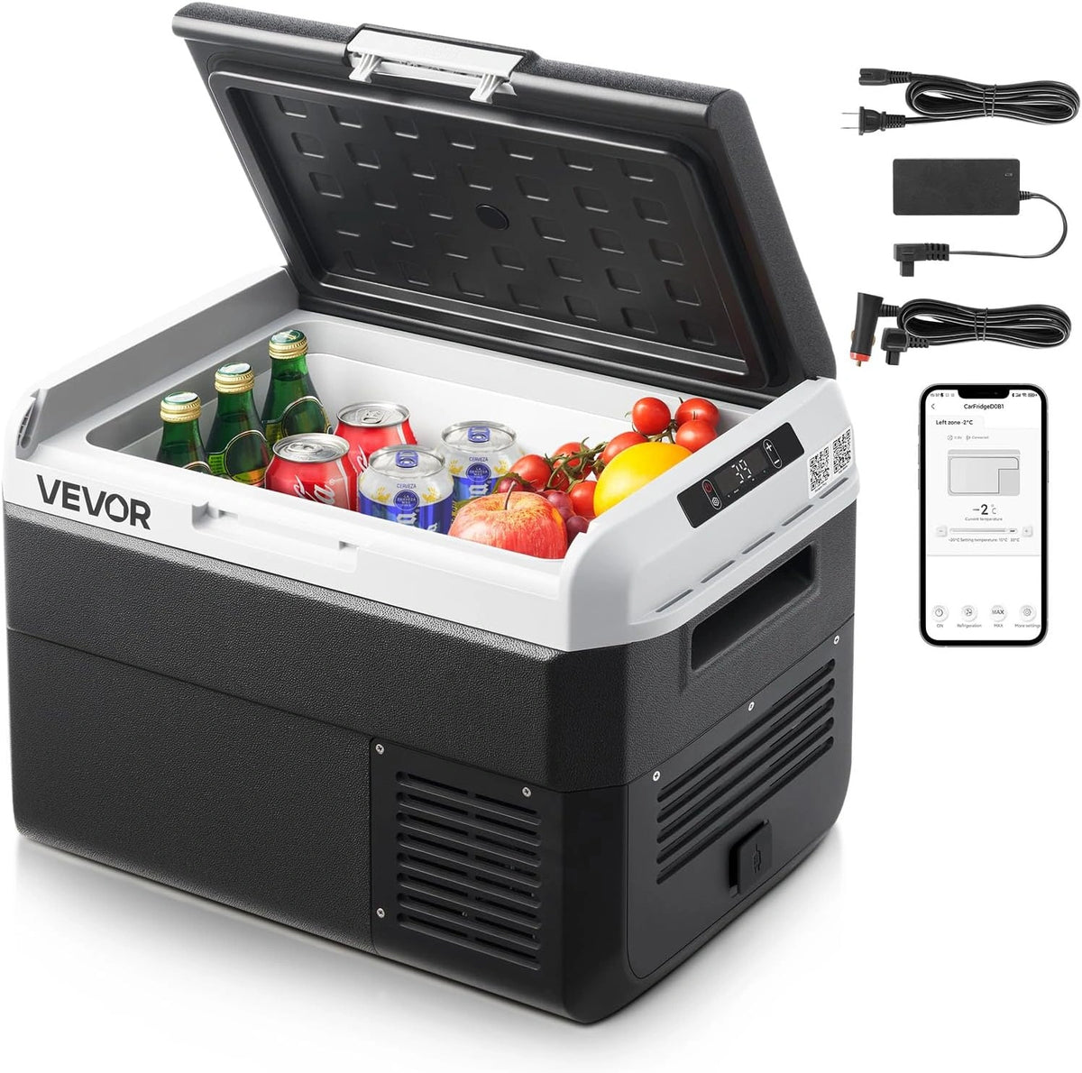 Refrigerador Port¨¢til VEVOR 25L para Coche, Compresor 12/24V y 100-240V, Ajustable -20¡ãC a 20¡ãC, Ideal para Camping y Viajes