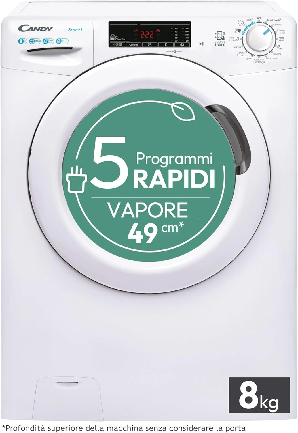 Lavadora Inteligente Candy 8 kg, 1200 RPM, Carga Frontal, 16 Programas, Clase B