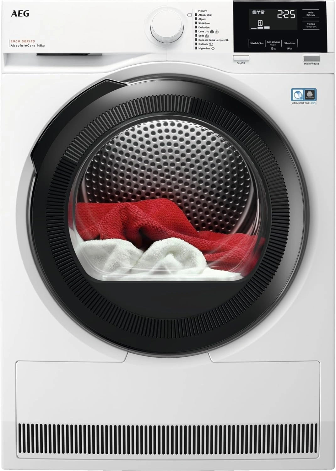 Secadora AEG Serie 8000 con Bomba de Calor, 8Kg, Motor Inverter, Vapor, Programa R¨¢pido y Antibacteriano, Blanco