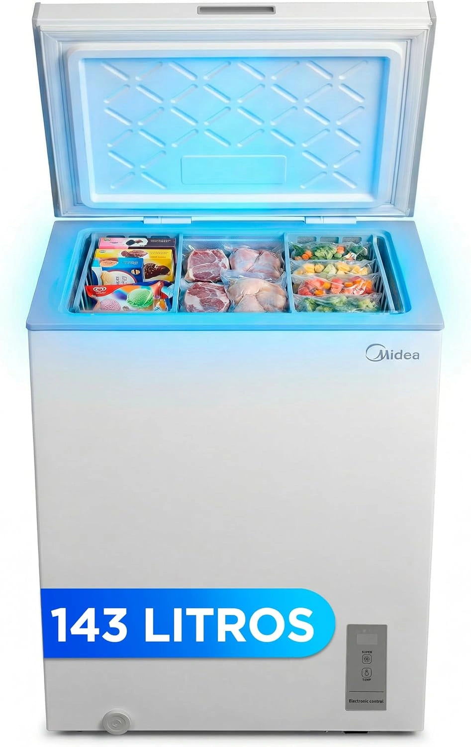 Congelador Horizontal Midea de 143L, Convertible y Silencioso, con Motor Inverter