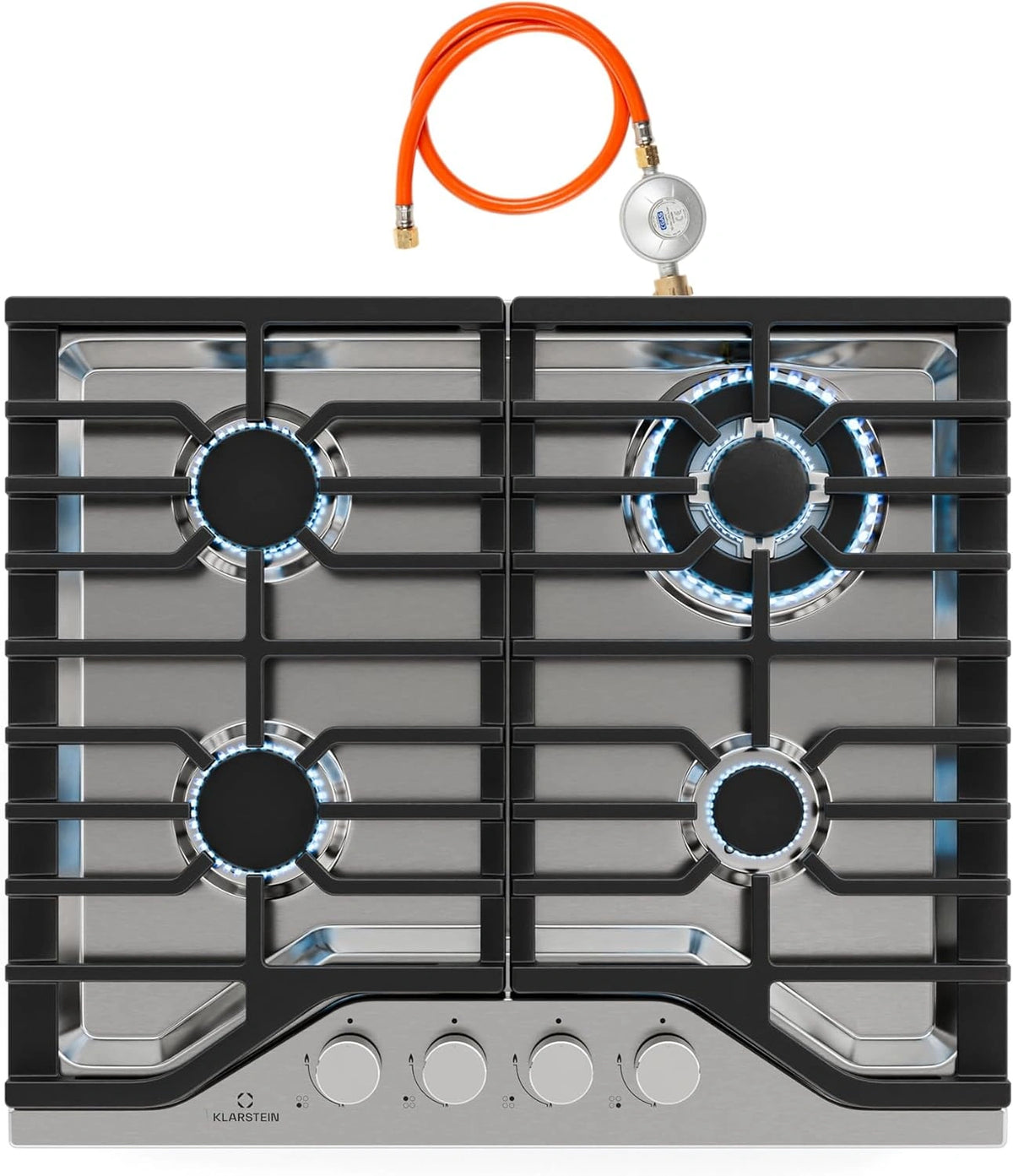 Placa de Gas Klarstein Turbocast 4 Fuegos con Quemador Wok y Seguridad