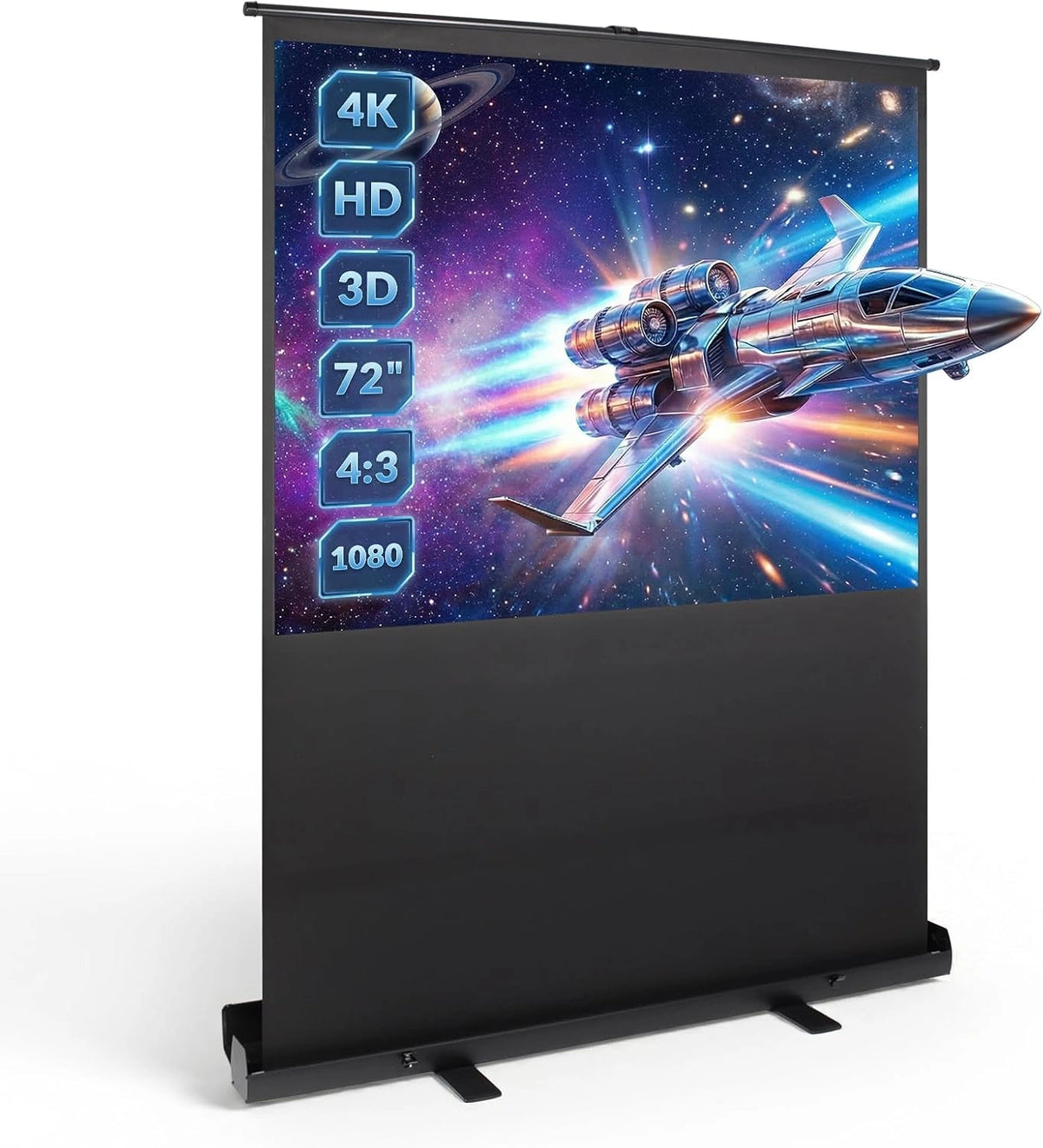 Pantalla de Proyecci¨®n Port¨¢til de Suelo Todeco 72", Plegable con Soporte, Ideal para Cine en Casa y Exterior, 4:3, HD 4K 3D