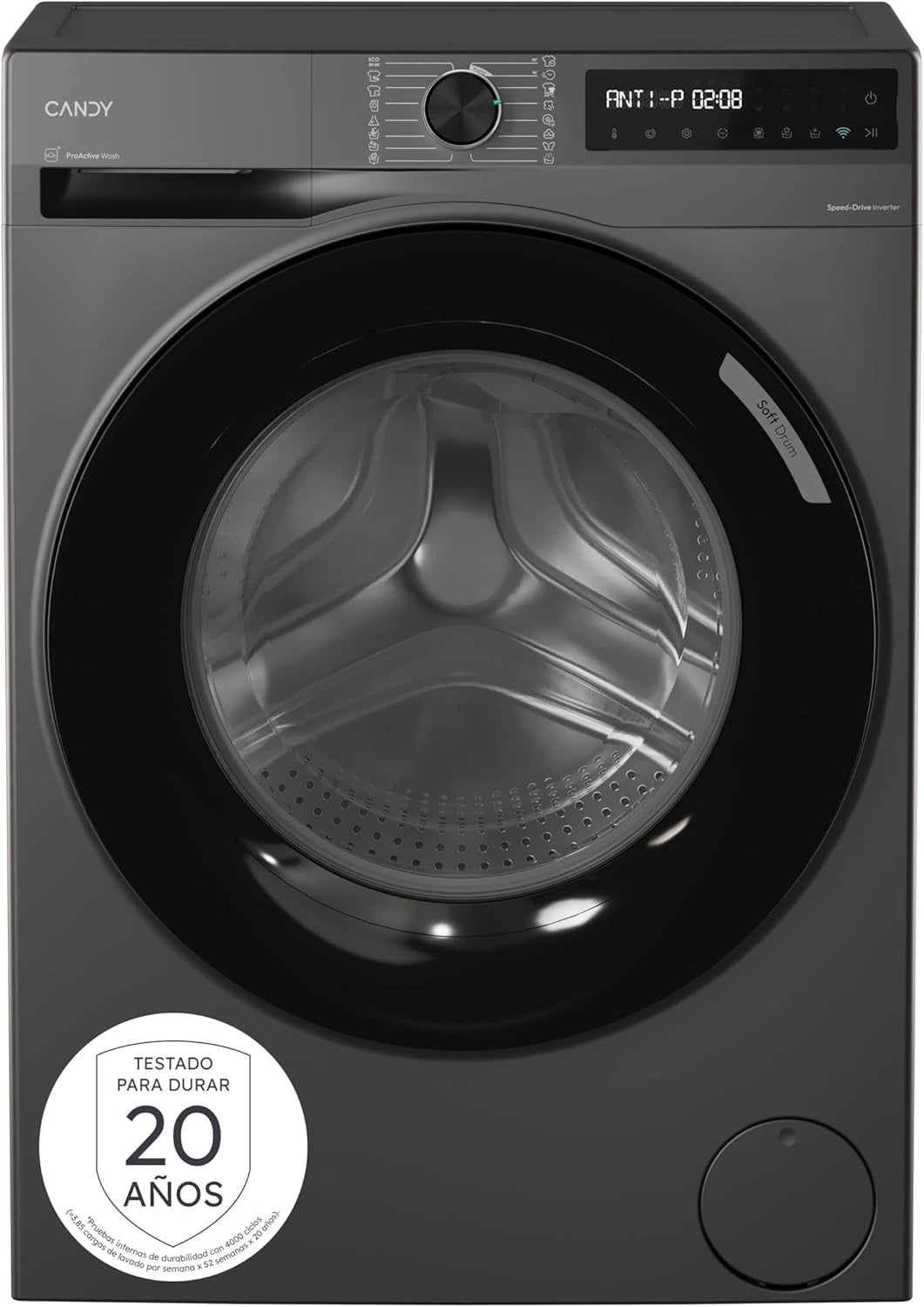 Lavadora Candy ProWash 9KG, 1400 RPM, WiFi, Motor Inverter, 16 Programas, Antracita