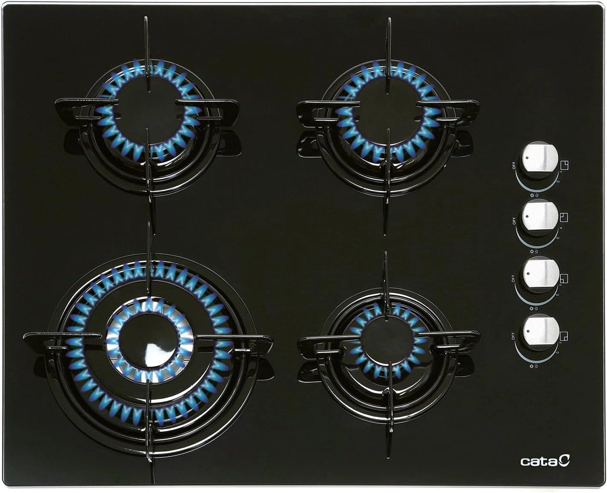 Placa de Gas Cata CIB 6031 BK, 4 Quemadores, Cristal Negro, 59cm