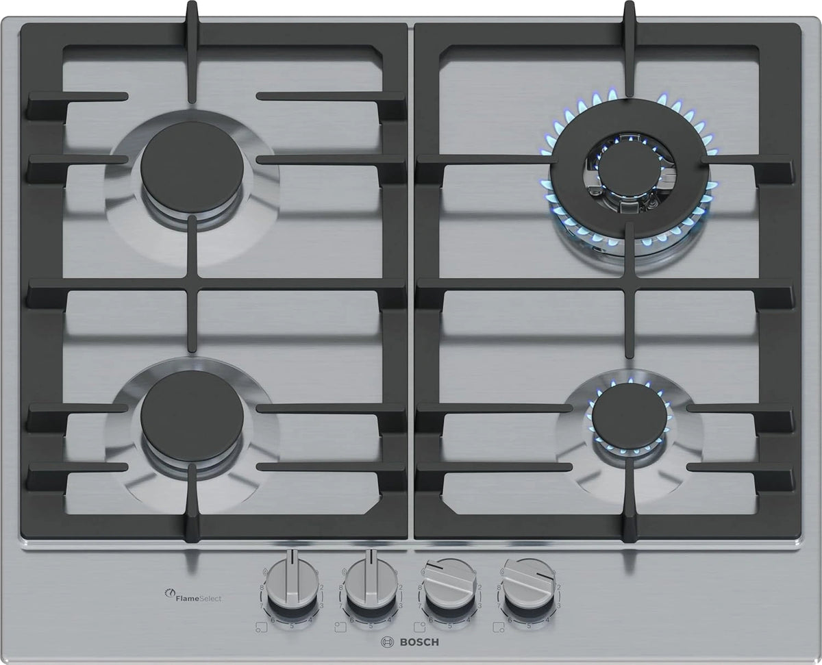 Bosch PCH6A5I90 Serie 6 - Placa de gas con FlameSelect, WOK y parrillas de hierro fundido, 60 cm