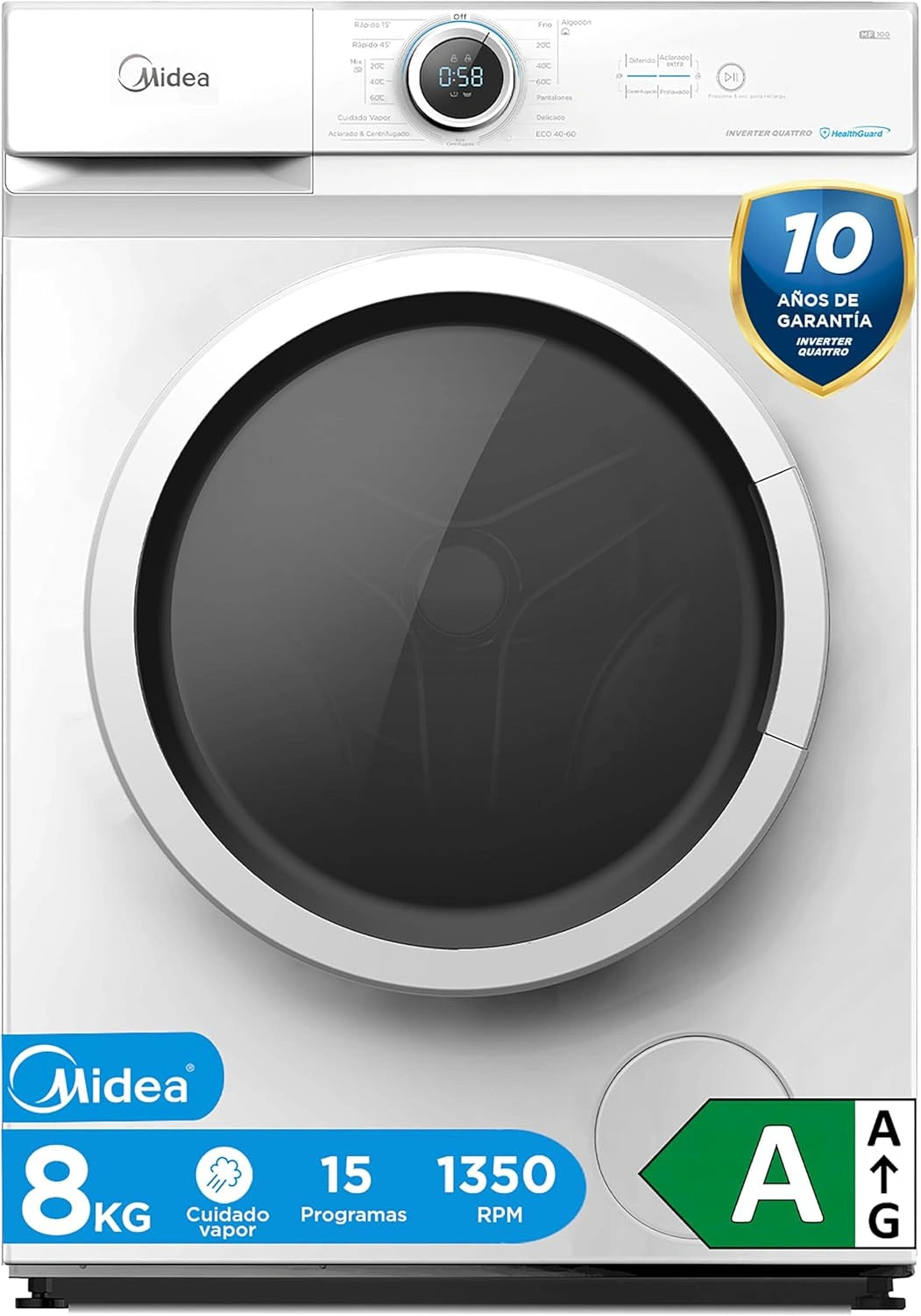 Lavadora Midea 8kg Frontal, Motor Inverter 1350 rpm - 15 Programas y Tecnolog¨ªa Healthguard