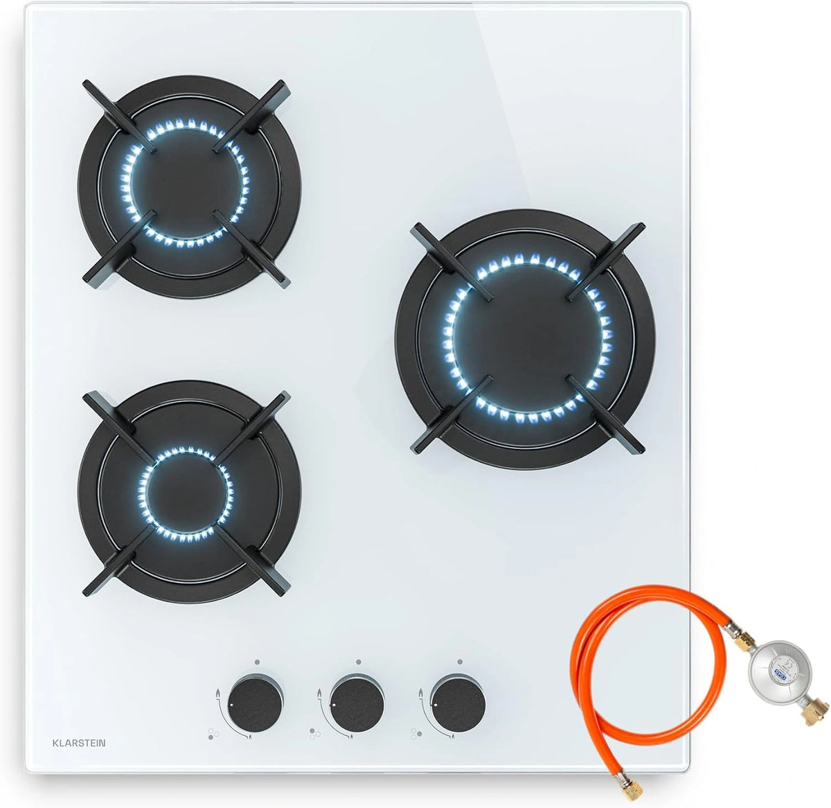 Placa de Gas Klarstein Goldflame 3 Fuegos, 5800W, Vidrio Templado, Compatible GLP/Gas Natural, Iluminaci¨®n LED, Control T¨¢ctil, Encimera Compacta 45x52cm
