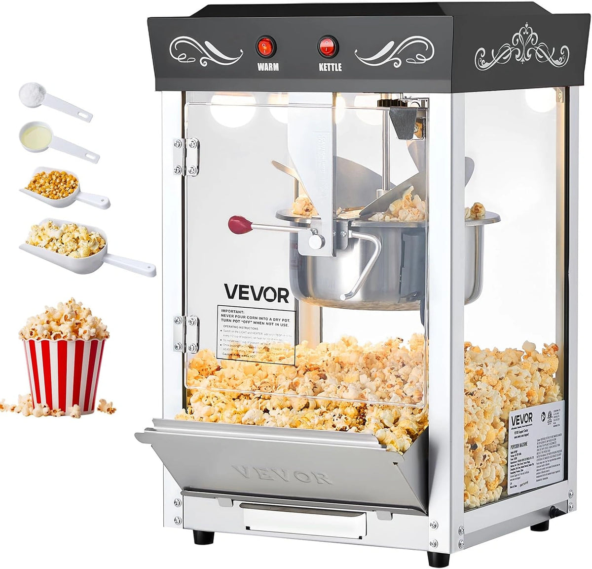 M¨¢quina de Palomitas VEVOR Estilo Cine, 800W, 48 Tazas, con Hervidor Inoxidable y Control Dual