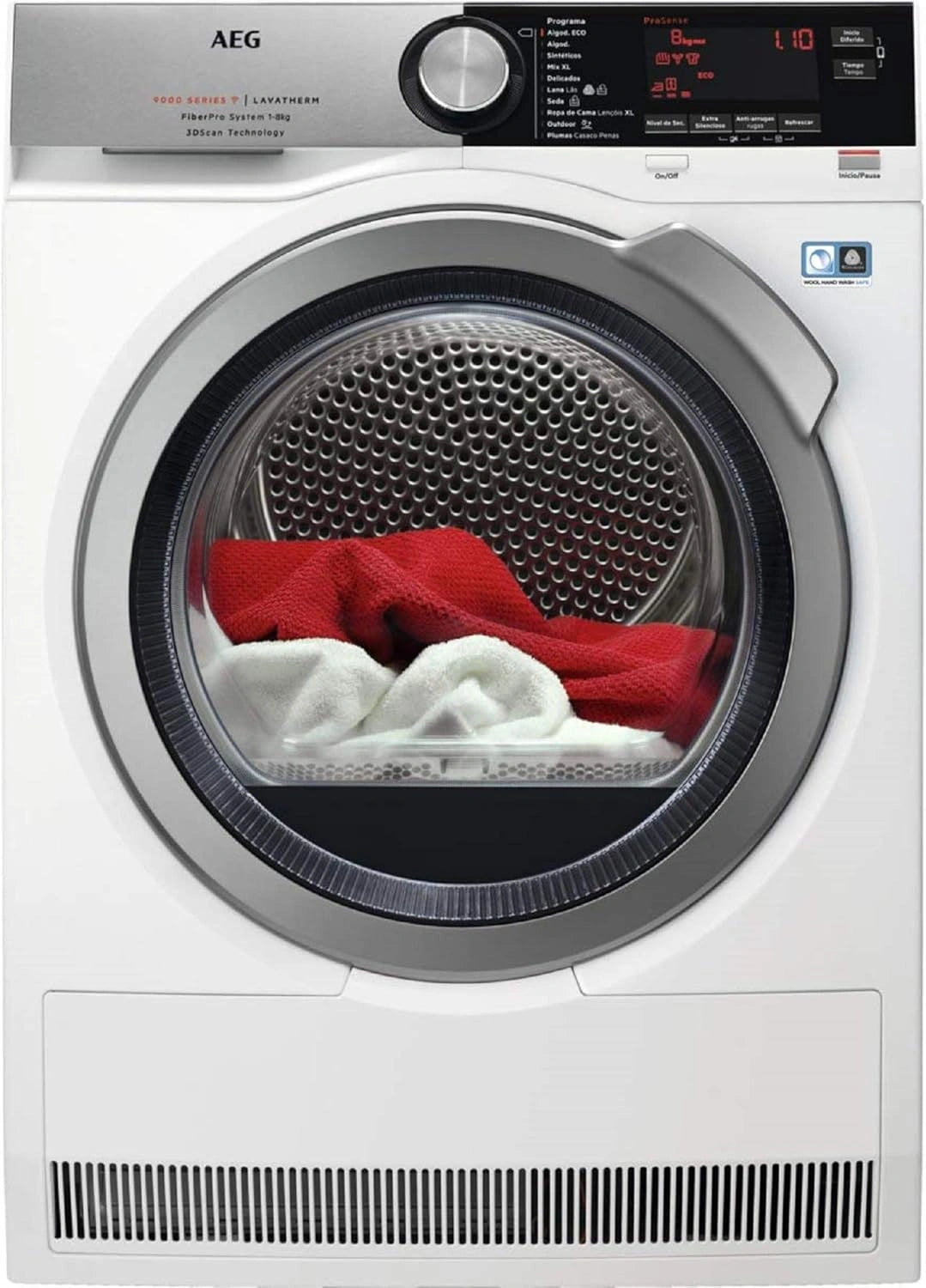 Secadora AEG 9000, 8 Kg, Bomba de Calor, Inverter, 8 Programas, R¨¢pido, Luz LED, Display LCD, Puerta XL Plateada, A+++