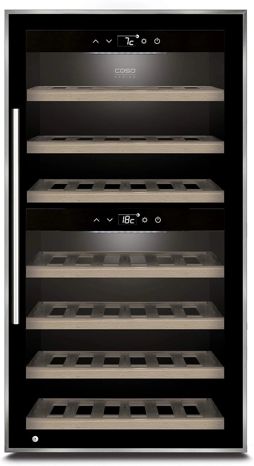 Vinoteca Caso WineComfort 66 Botellas, Dual Zona, LED, Cristal UV, Negro