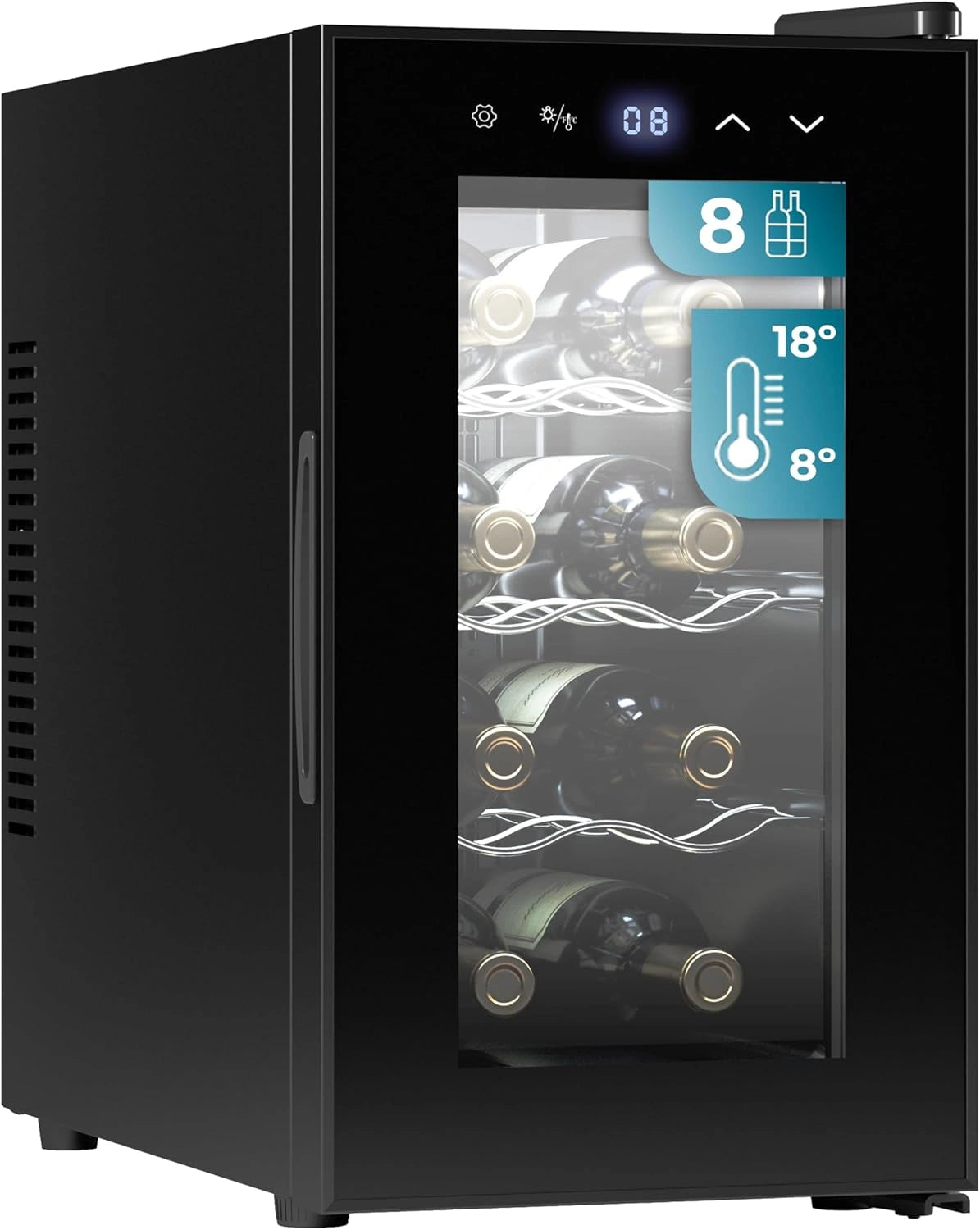 Vinoteca Cecotec Bolero para 8 Botellas, Control T¨¢ctil, LED Interior, Temperatura Ajustable 8-18oC
