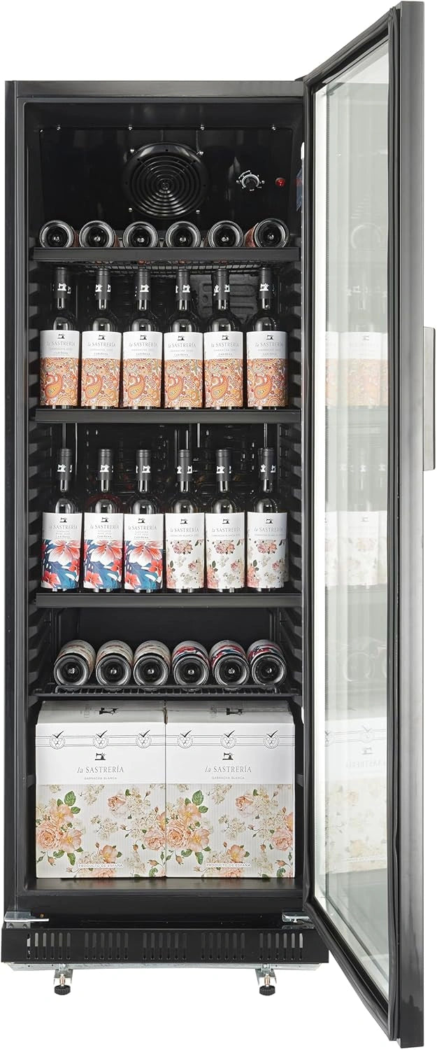 Refrigerador Vertical METRO Professional con Puerta de Cristal, 347L, Negro, 4 Estantes Ajustables