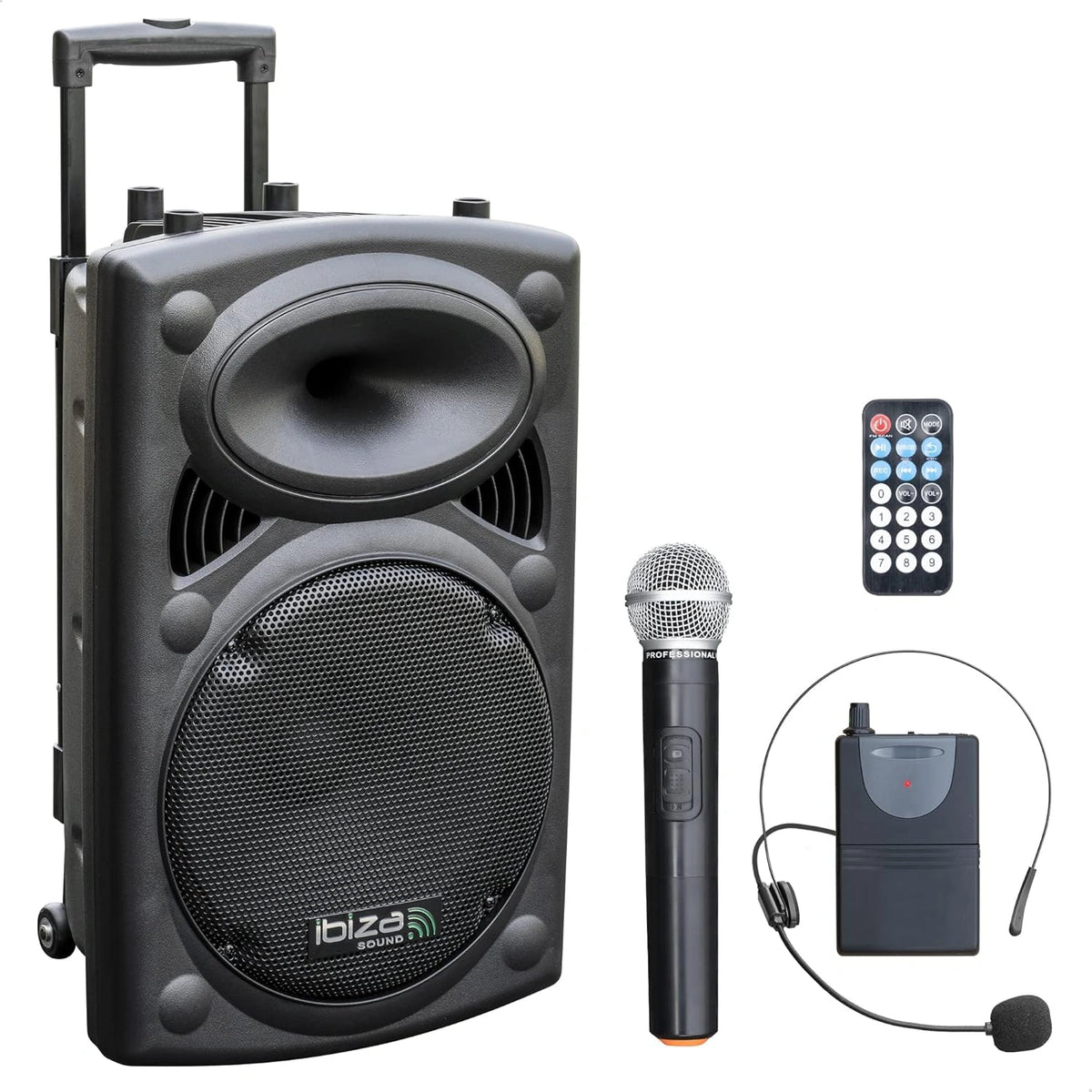 Altavoz Port¨¢til PA Ibiza con Bater¨ªa, 12"/30 cm, 700W M¨¢x, Karaoke y 2 Micr¨®fonos VHF