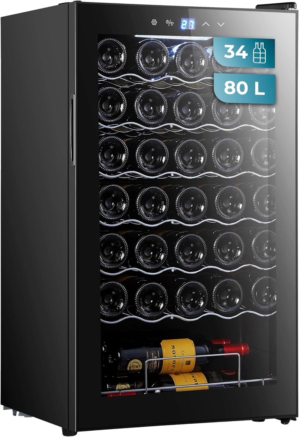 Vinoteca Cecotec Bolero 34 Botellas, Compresor Negro, 80L, Fr¨ªo Regulable 5-18¡ãC, Control T¨¢ctil y LED