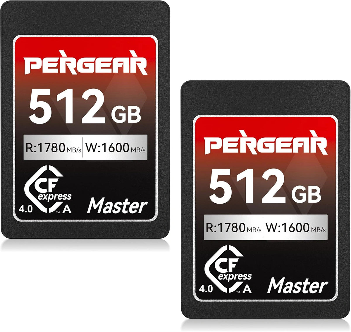Tarjeta CFexpress Tipo A 512GB Pergear Master Series, Lectura 1780 MB/s, Escritura 1600 MB/s, Compatible 4K 120P y 8K 30P (Pack de 2)