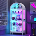 Gurexl Vitrina de Cristal RGB 175 CM con Luces y Sensor, Librer¨ªa y Vinoteca con 2 Estantes Ajustables, 5 Niveles para Colecciones en Sal¨®n, Dormitorio y Sala de Juegos, Color Blanco