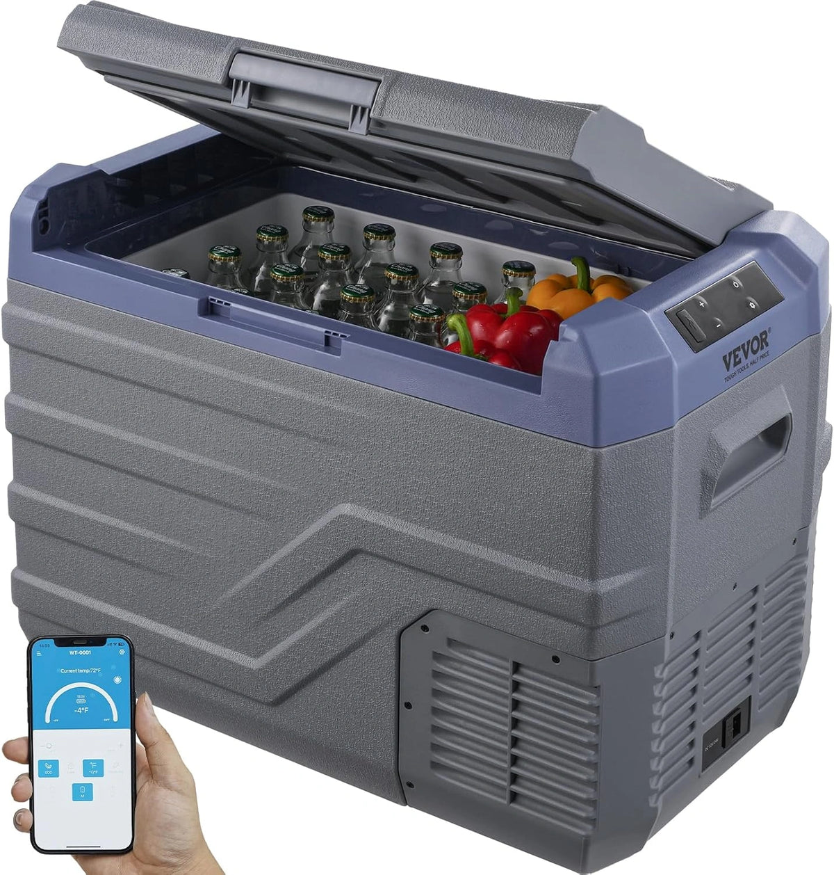 VEVOR Nevera Port¨¢til 37L para Coche, Barco y Hogar, 12/24V CC, 100-240V CA, Enfriador con Temperatura Ajustable -20¡ãC a 20¡ãC