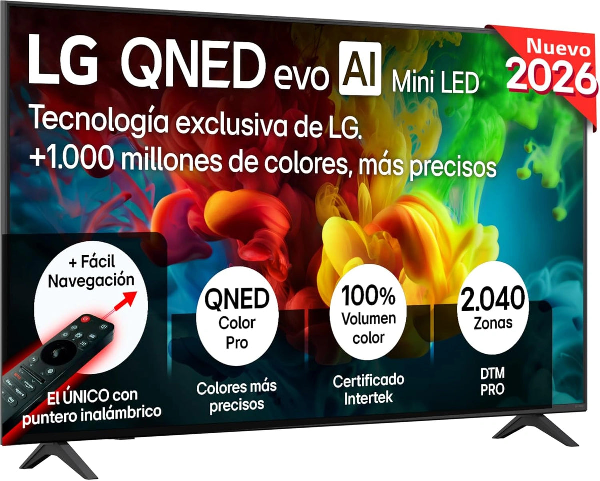 LG 55QNED82B6B - Televisor 55" 4K QNED, MiniLED EVO, Smart TV, Anti-reflejos, WebOS 26, Procesador ¦Á8 Gen3 AI, VRR 144Hz, HDR10, Dolby Digital Plus, Compatible con Alexa y Google Assistant, Color Negro